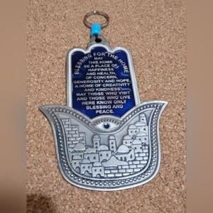 Large Zavurov Jewish Metal Hamsa Hand Hanging Ornament Pewter  & Enamel.